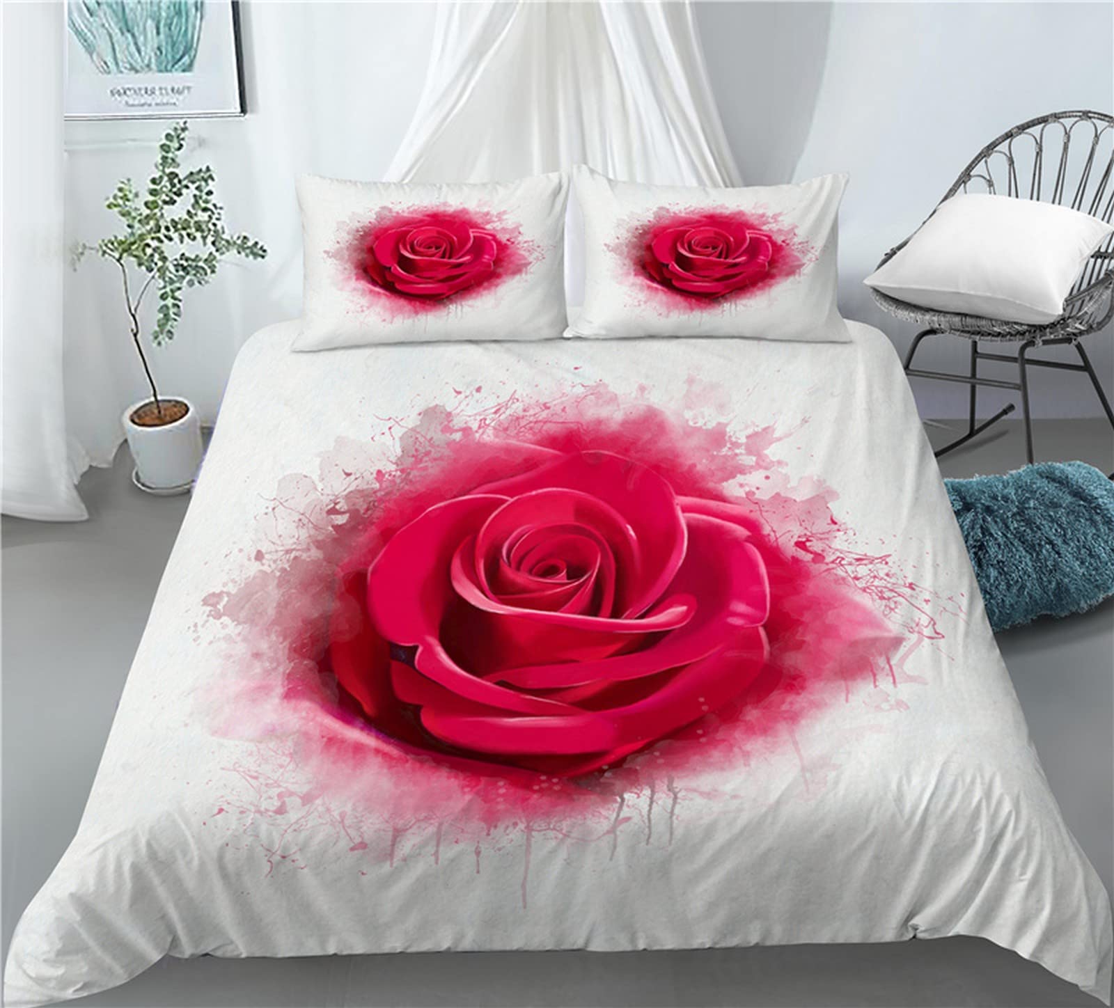 赤いバラのベッドカバー(未完成品です) Amazon｜100％純綿 敷きふとんカバー 赤 ダブル 枕カバー 4点セット