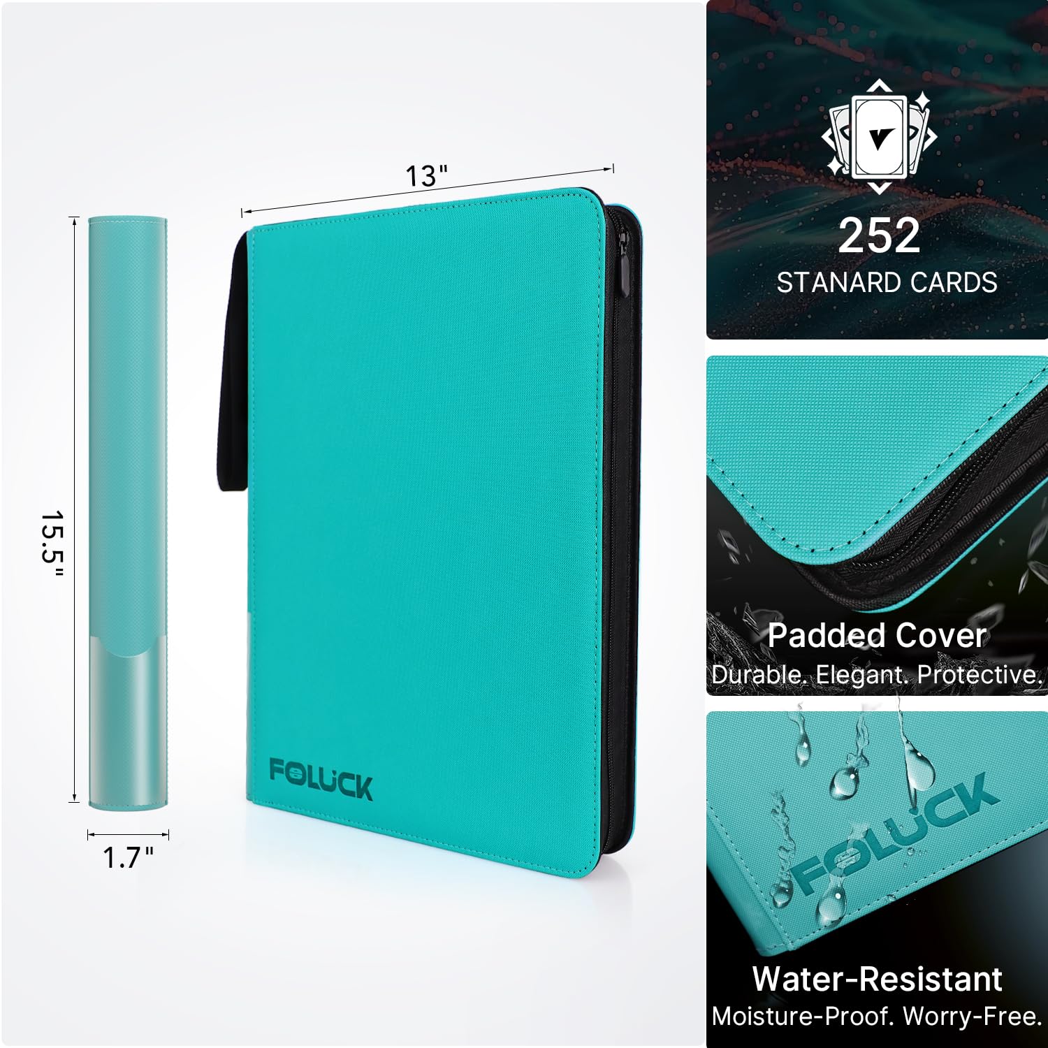 Foluck Classeur à 9 poches, peut contenir 252 téléverseurs, 200 chargeurs par le haut et pochettes de cartes incluses, classeur de cartes à collectionner à chargement latéral, album de collection