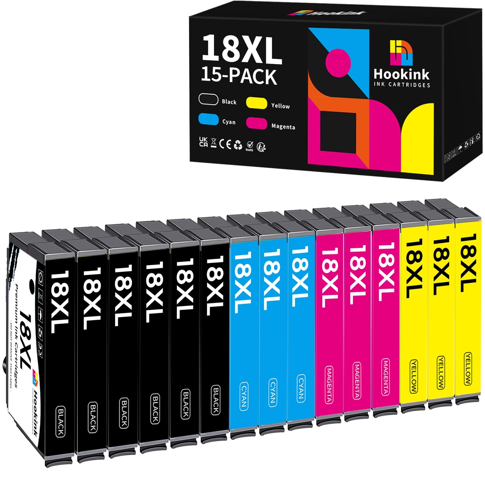 Hookink 18XL Cartucce Compatibili per Cartucce Epson 18XL 18 XL per Expression Home XP-215 XP-205 XP-225 XP-212 XP-202 XP-325 XP-315 XP-305 XP-322 XP-312 XP-425,15-Pezzi