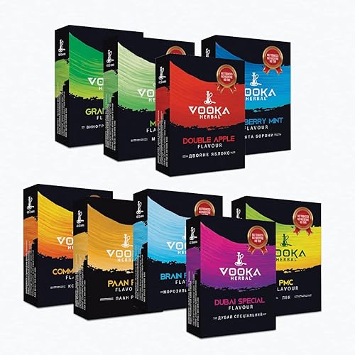 Sabores de shisha a base de hierbas, sin nicotina, sin tabaco, paquete de 9 sabores mejor seleccionados (1.76 onzas cada uno)