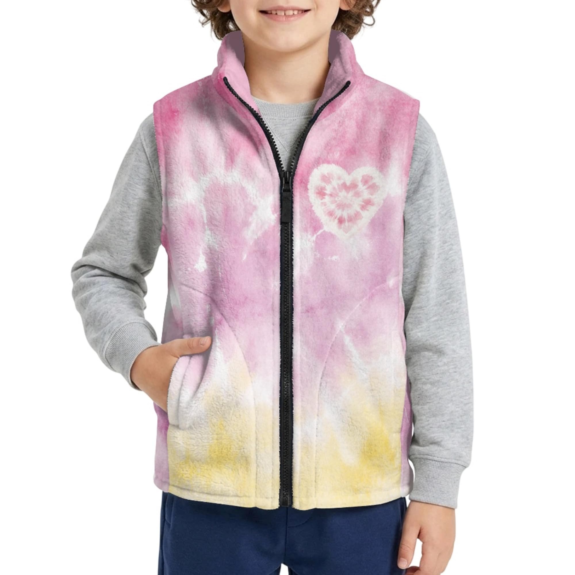 Amzbeauty Chaleco de forro polar para niños, sin mangas, teñido anudado