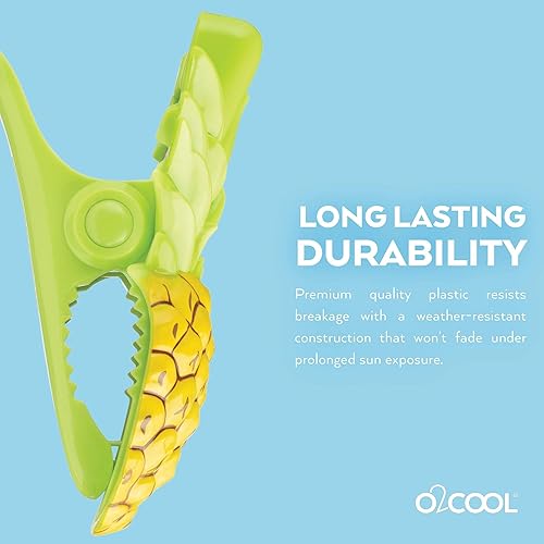 Miniatura 7 de O2COOL Bocaclips - Pinzas para toallas de playa para sillas de playa, accesorios de patio y piscina (piña), 2 unidades