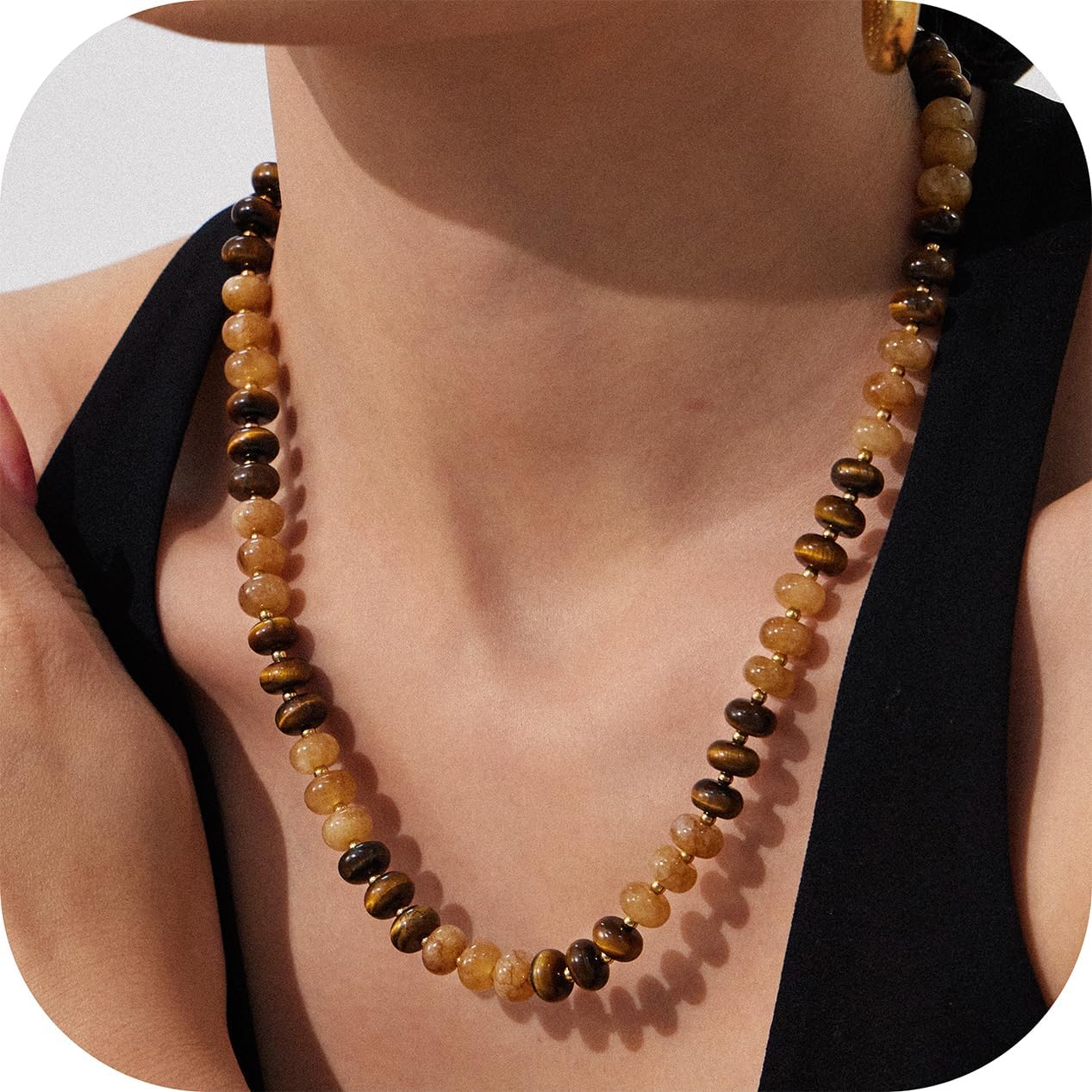 Colorful Beaded Choker Necklace for Women, Handmade Gemstone Necklace with Natural Stone and 18K Gold Plated, Boho Beaded Necklaces for Women Beach Jewelry Gift - Image 2