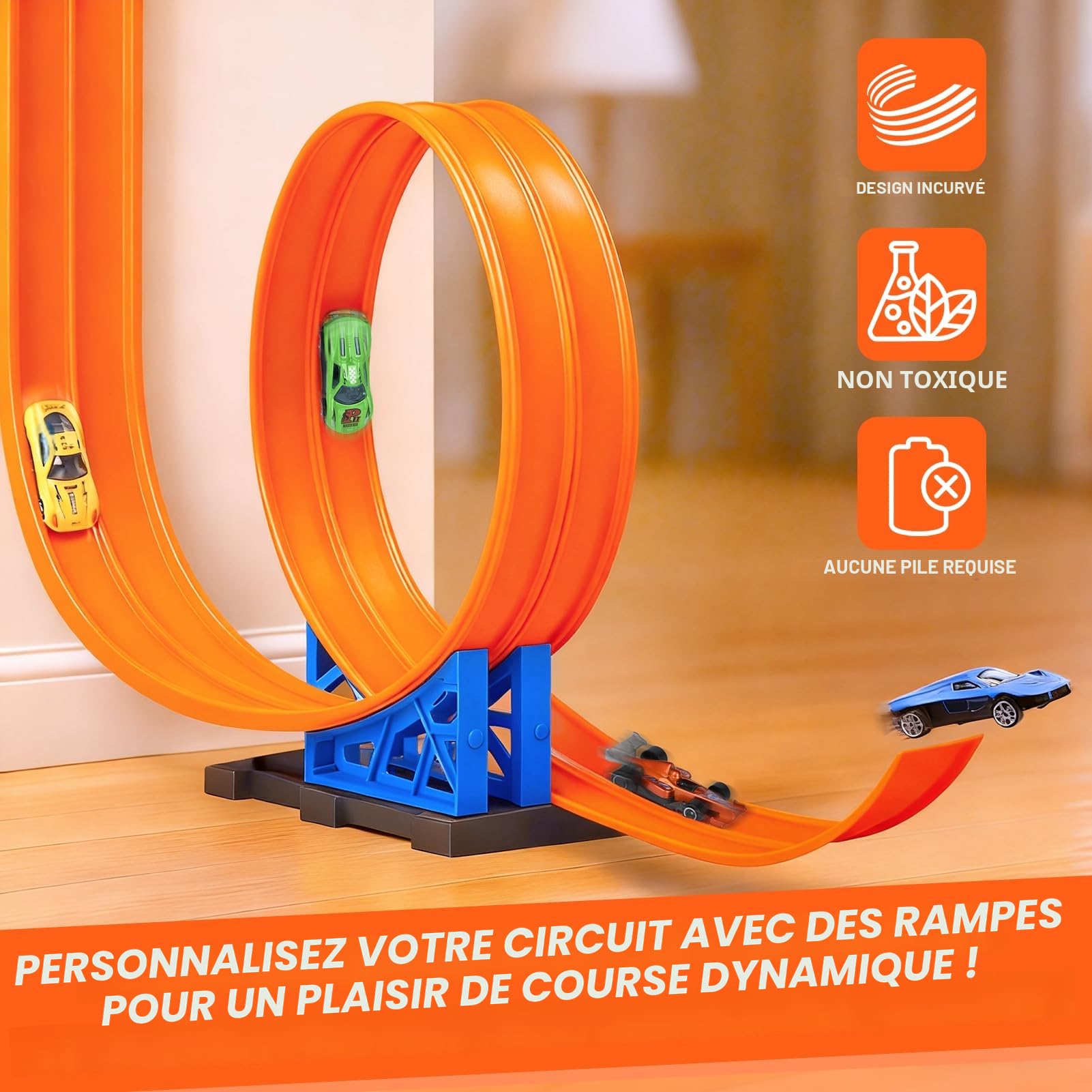 Dreamon Circuit Voiture Enfant 3 4 5 6 Ans - 5 Mètres Circuit Flexible Voiture Enfant avec Petites Voitures Rampe Sac de Rangement Ventouse Cadeau pour Garçons Filles