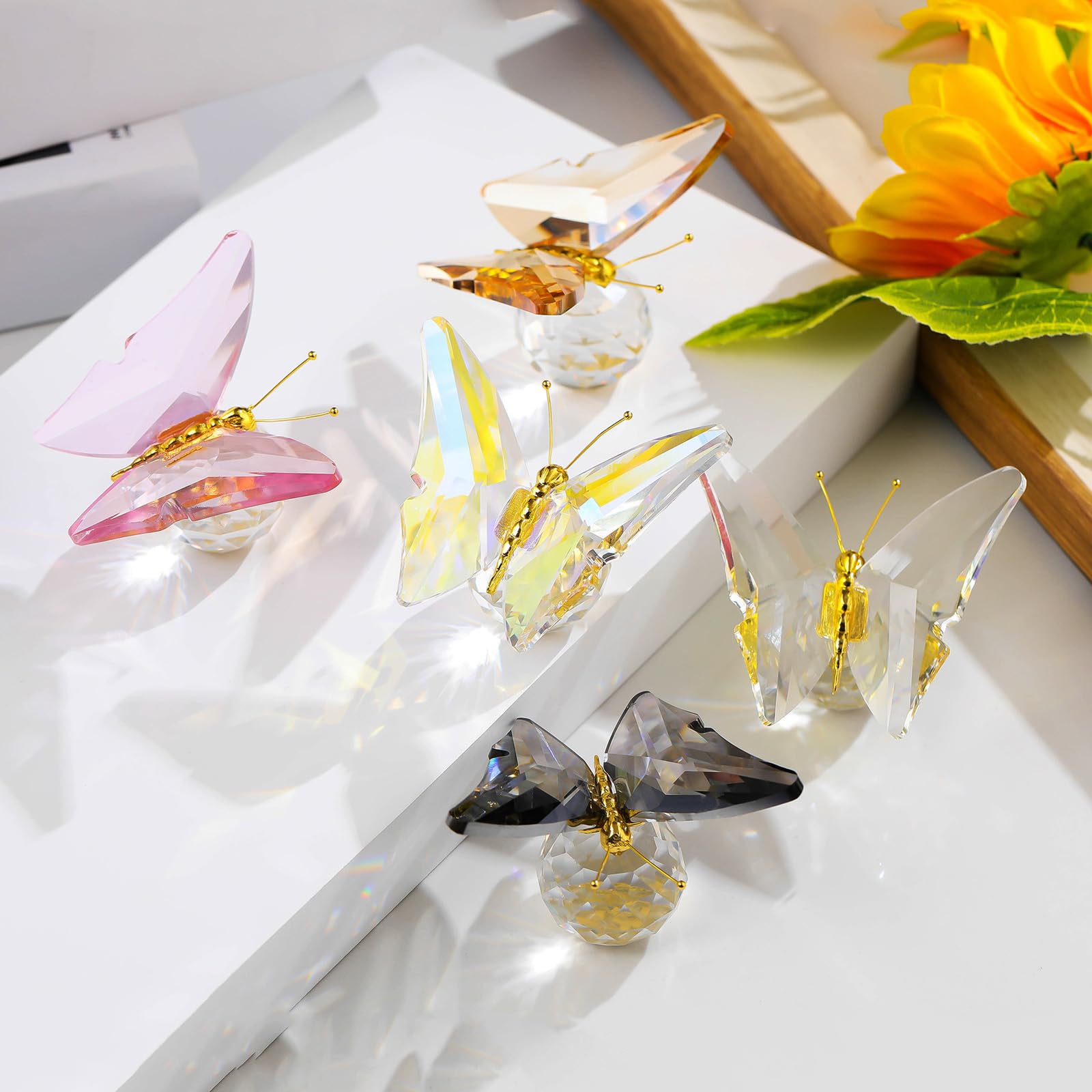 Papillon En Verre Cristal – Statuette Papillon Volant Décoration Mariage, Bureau, Table, Symbole Beauté & Espoir, Cadeau Élégant