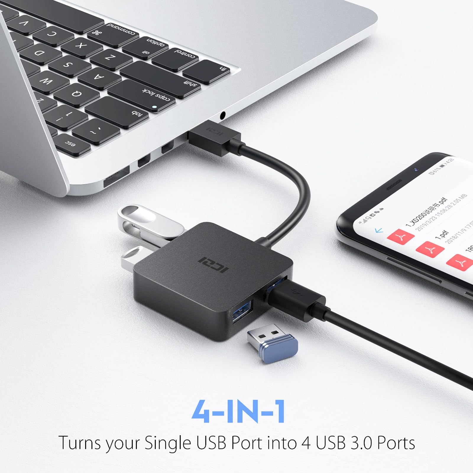 ICZI Hub USB 3.0 Sdoppiatore 4 Porte USB3.0 Adattatore alta Velocità 5Gbps compatibile con Macbook Pro, Mac Mini, Surface, HP Lenovo Acer Dell Laptop
