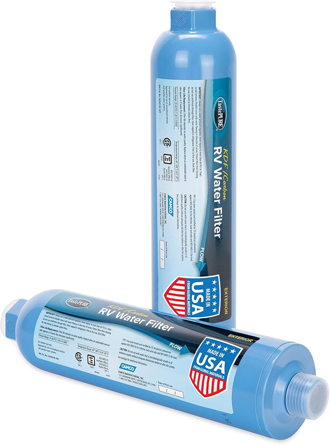 Camco 40045 TastePURE Inline RV Water Filter, Greatly Reduces Bad Taste