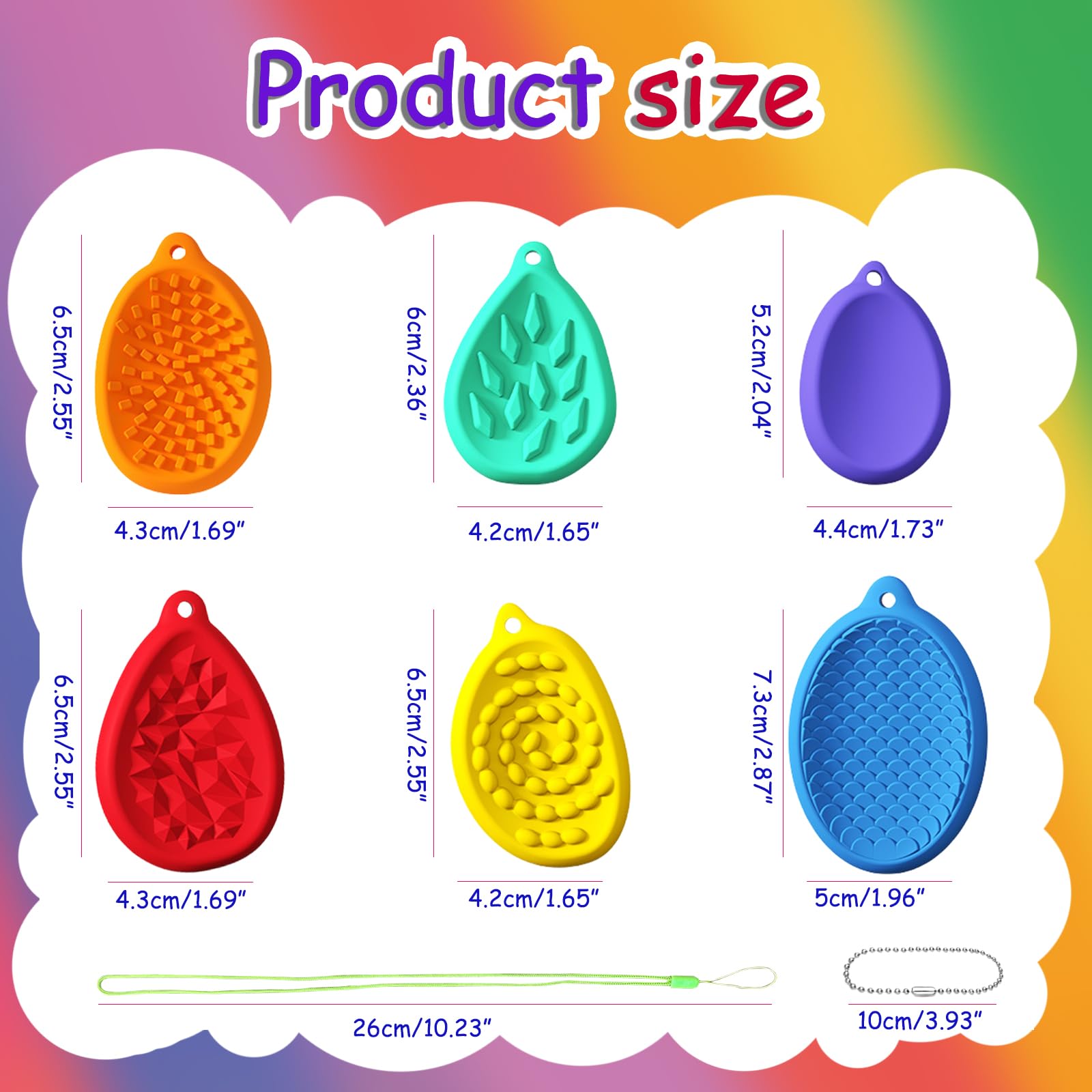 Echehi 6 Pieces Sensory Toys for Kids Adults 10 Different Tactile and Visual for Relieve Anxiety Silicone Sensory Stone with Holes for Easy Carrying - Image 2