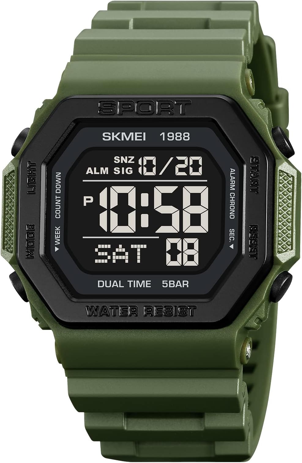 SKMEI Men's Top Brands Digital Mens Watch, Black Dial ABS Case, TPU Rabber Band, Waterproof Electronic WristWatches Fashion PU Band Sports Watch relogio Masculino Sport Watch Men-1988