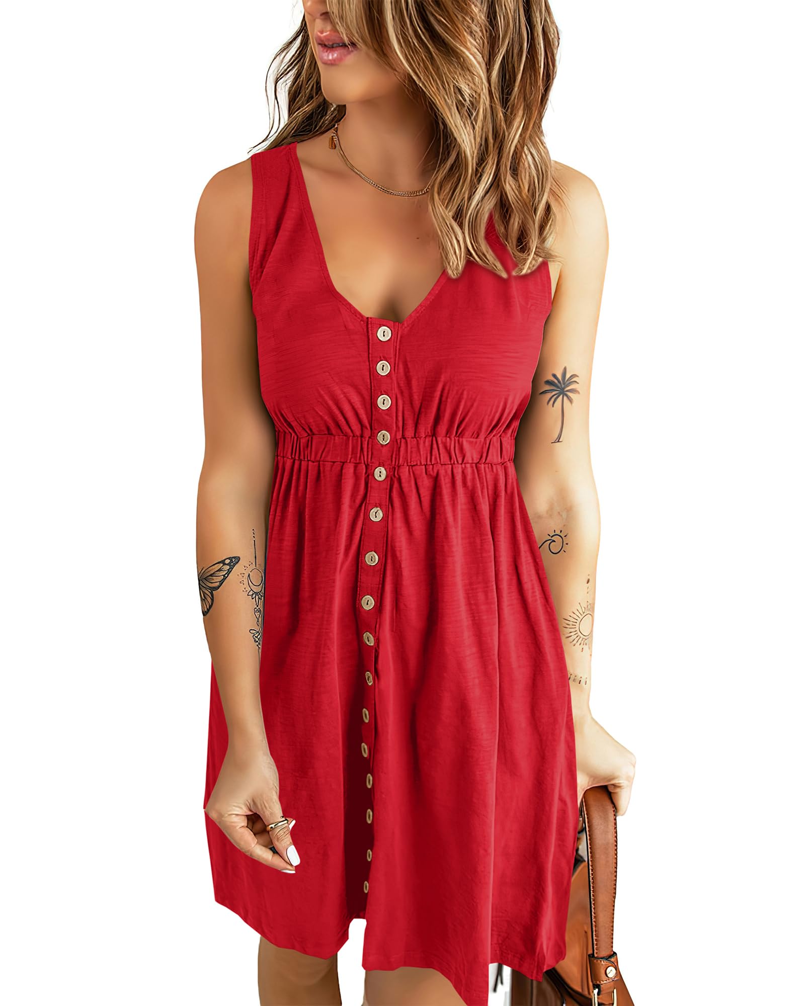 BTFBM Summer Dresses for Women 2026 Spring Clothes Sleeveless Crewneck Beach Vacation Outfits Mini Flowy Sun Dress