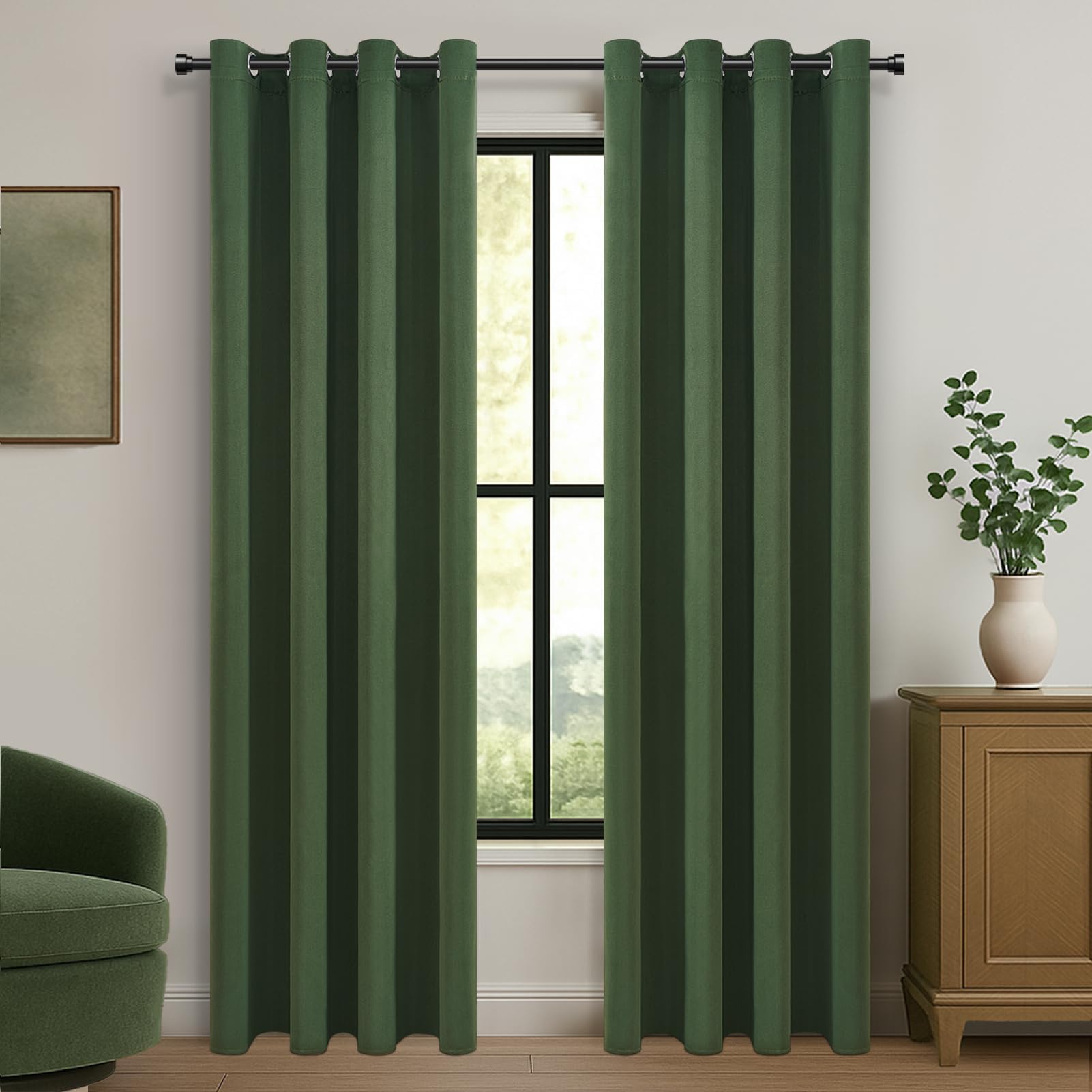 Rideaux thermique et insonorisant vert olive occultant salon et balcon