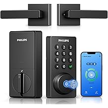 Philips WiFi Keypad Door Lock with Handle, Built-in WiFi, APP/Voice/Fingerprint/Passcode/Key Unlock, Smart Lock for Front Door, Complete Front Door Lock Set, Keyless Entry, Digital Deadbolt, Auto-Lock