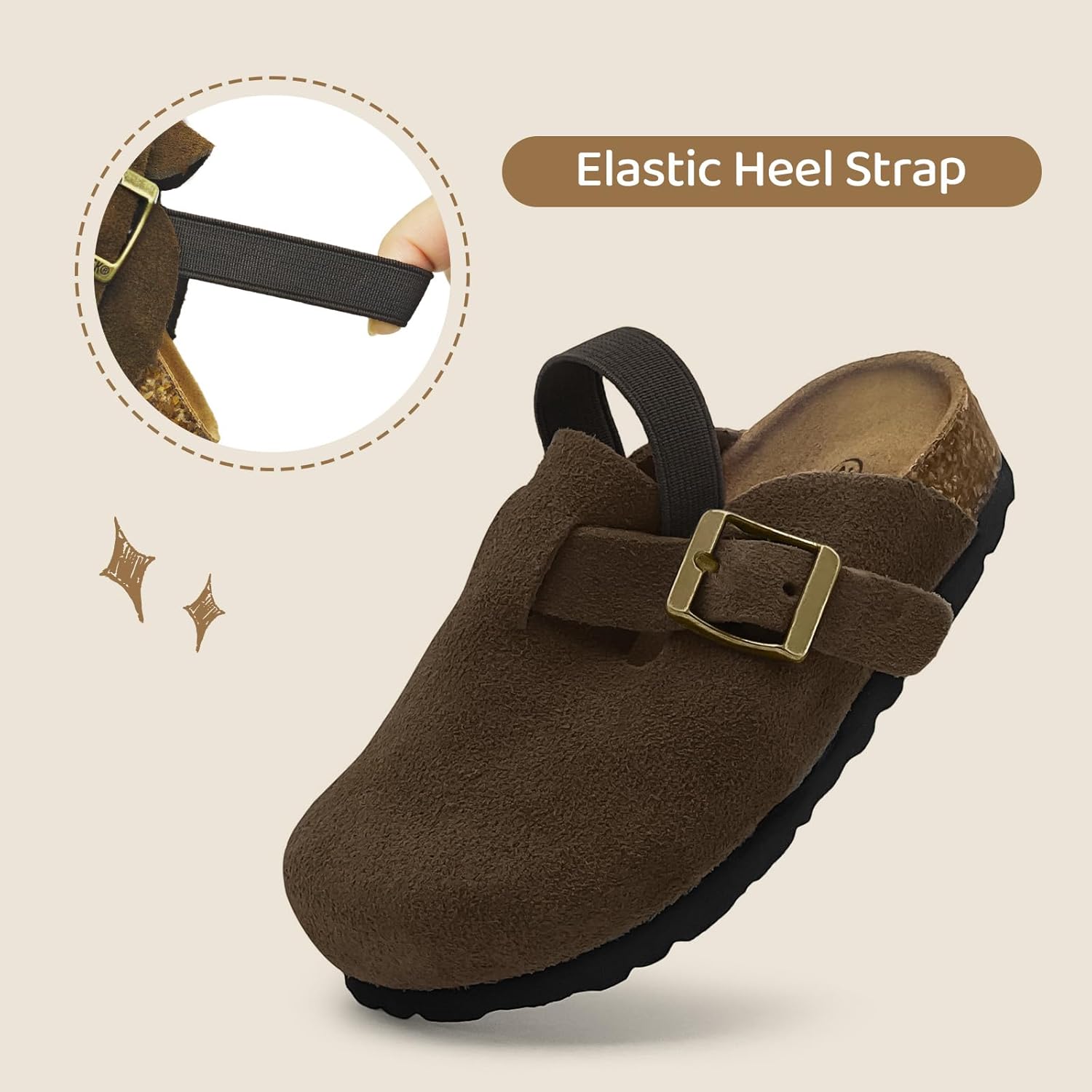 Kids Suede Clogs Toddler Clogs Boys Girls Cork Footbed Sandals Indoor Outdoor Cute Potato Shoes Leather Slip On Mules with Adjustable Buckle - Image 5