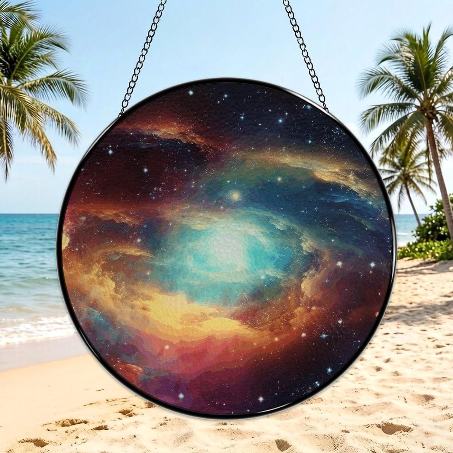 30x30cm Round Stained Glass Suncatcher for Window Hanging Decor with Chain