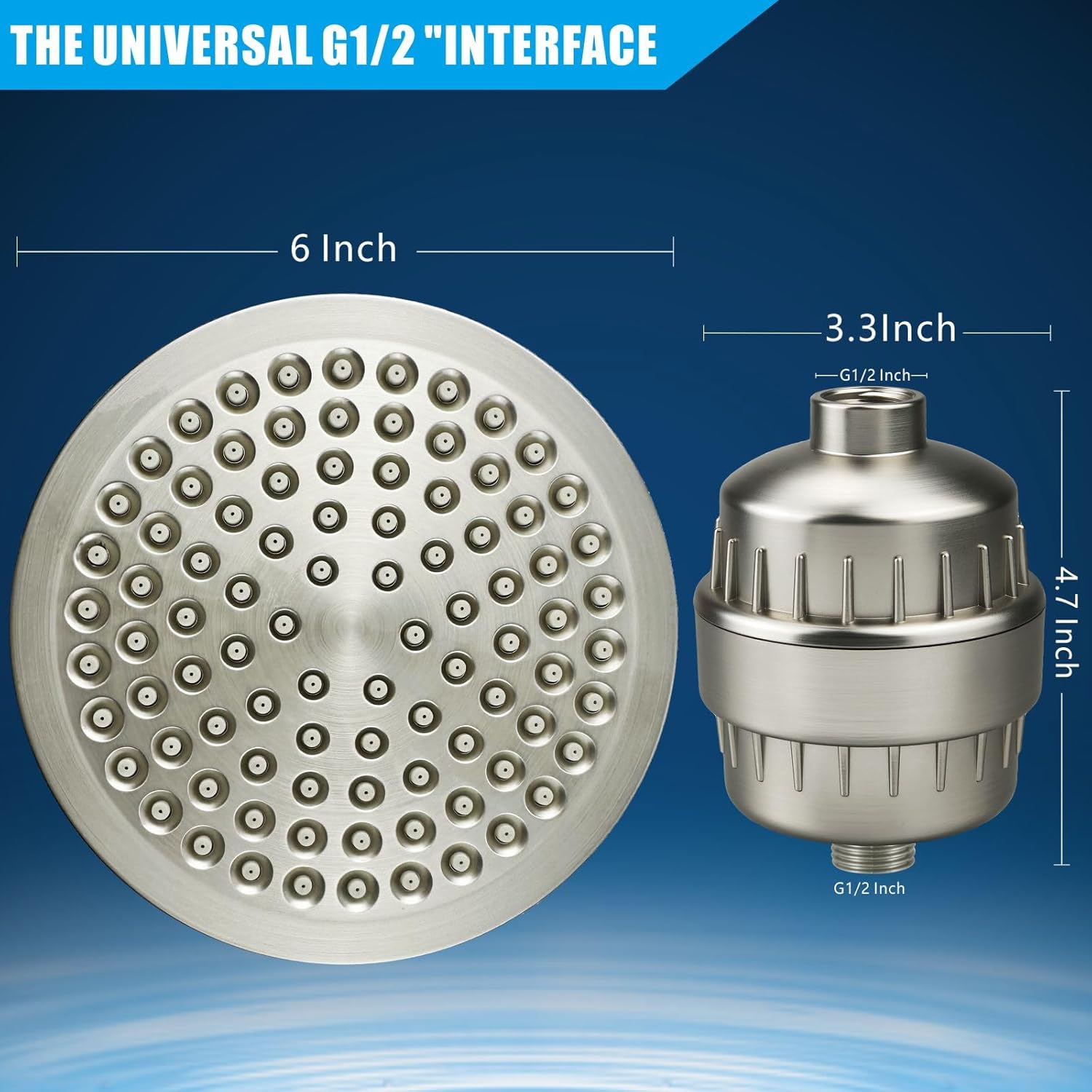 6" High Pressure Filter Rain Shower Head with 3 Pack Filtered Cartridges, Brushed Nickel