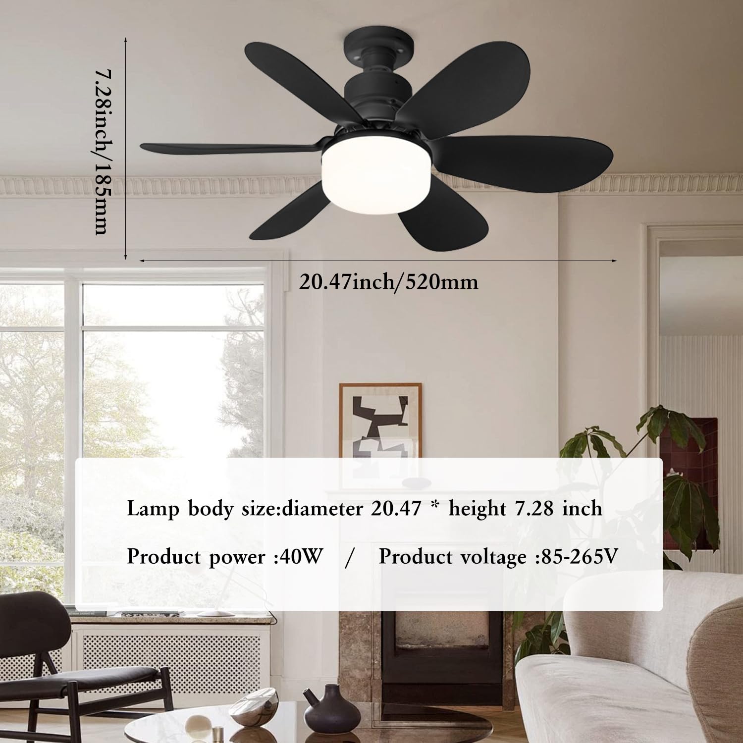 YumSur Ceiling Fan with LED Lights, Ceiling Lamp with Fan and Remote, Timing, 3 Color Dimmable LED, 3 Speeds - Image 4