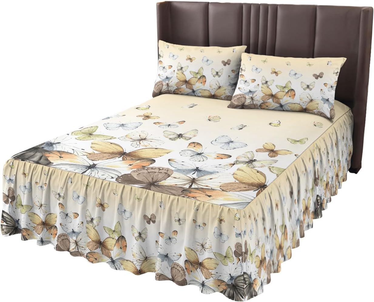 Butterfly Wrap Around Pleated Bed Skirts for Cal.King Bed