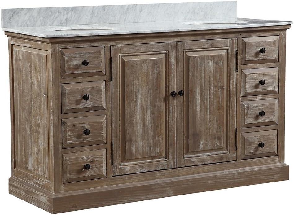 WK1860+CW TOP Double Sink Bathroom Vanity, Driftwood, 2 Boxes