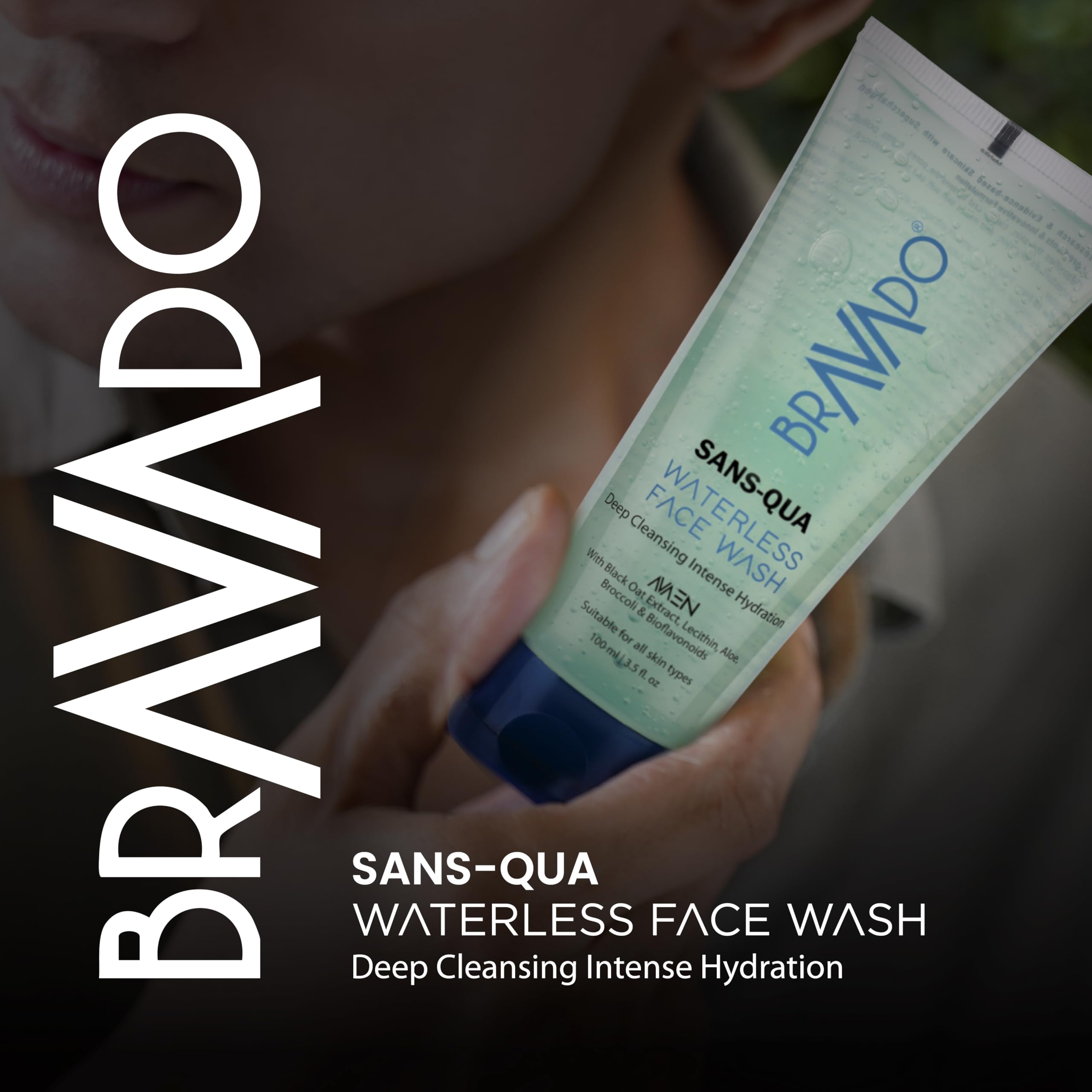 BRAVADO 3-in-1 Travel Grooming Kit for Men | Head to Toe Body Wash + Sans-Qua Waterless Face Wash + Radiance Pro Day Cream | Compact Skincare Routine | Travel Combo Pack 3