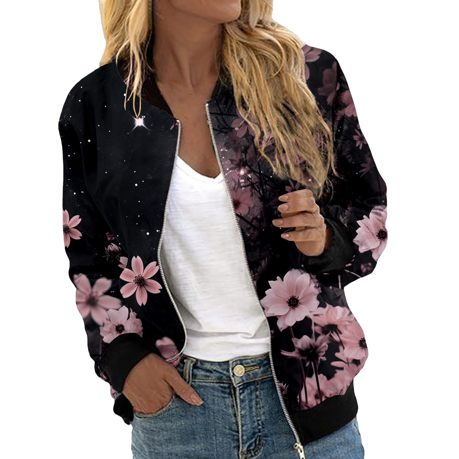 Chaqueta bomber para mujer con estampado 3D ideal para un look urbano y casual diario 6