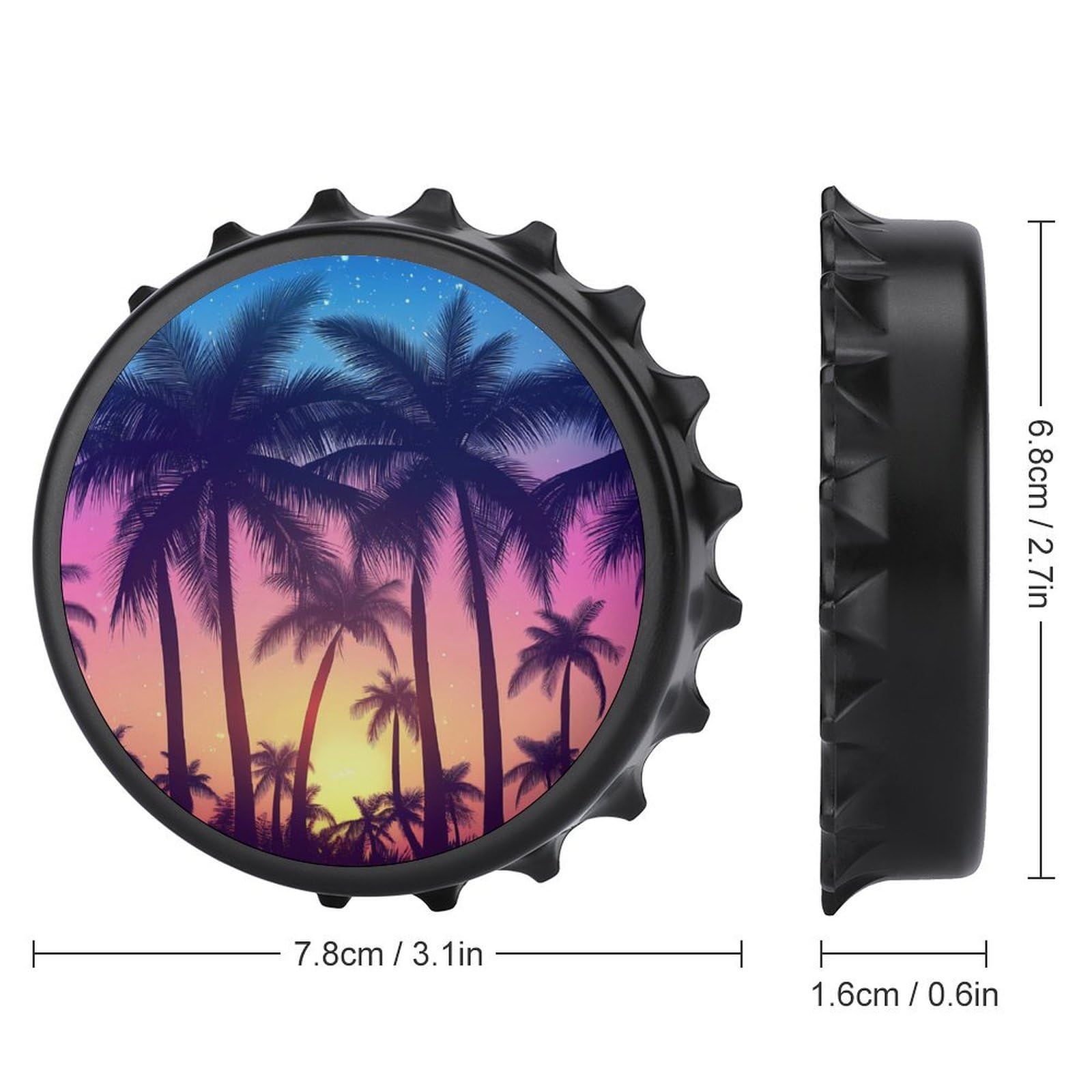 80s-style Palm Tree Sunset 2 in 1 Beer Bottle Opener Wall Mount Opener Portable Easy Storage Gift for Men Women Black-style