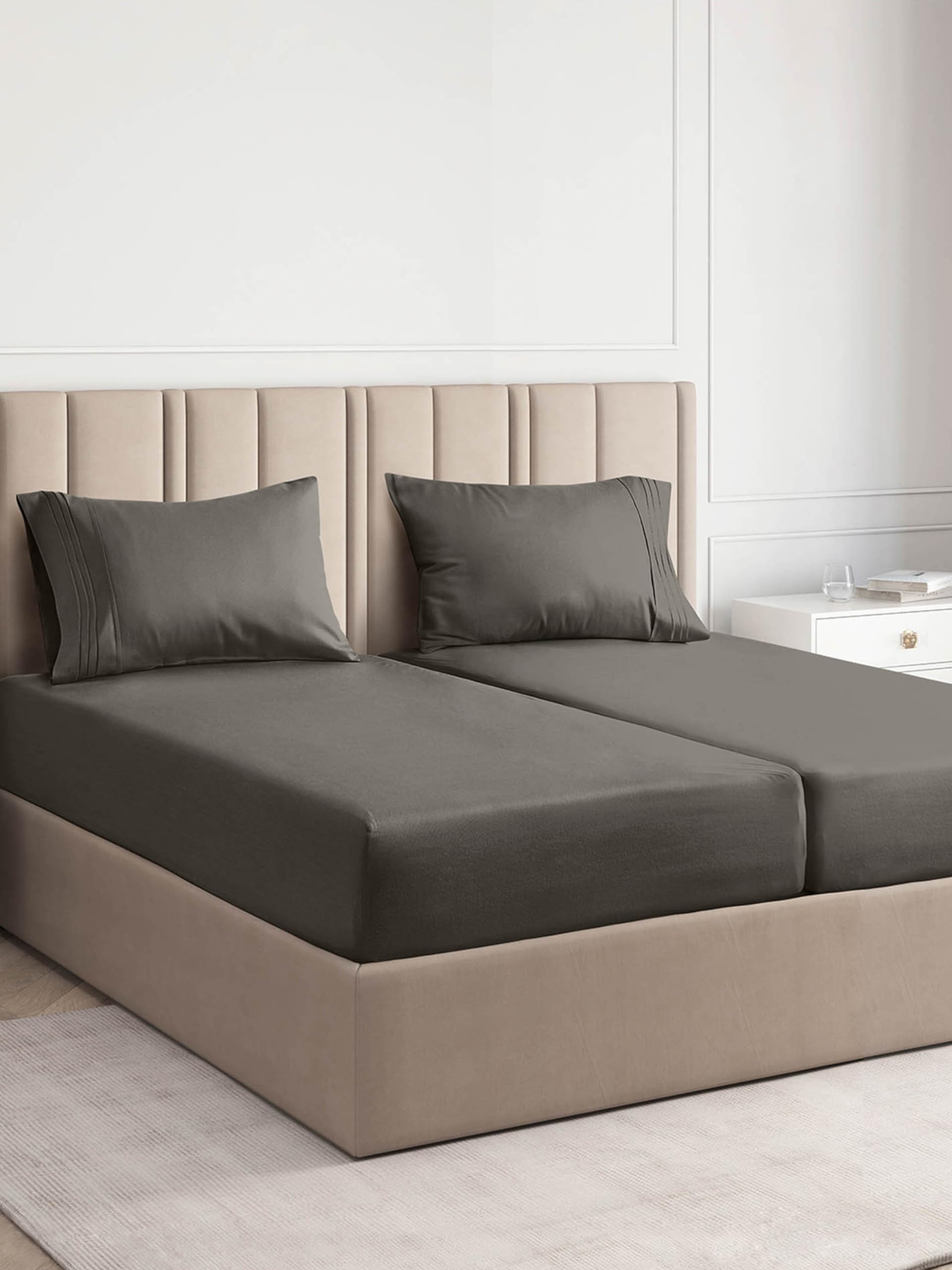 Split King Size 5 Piece Sheet Set - Comfy Breathable & Cooling Sheets - Hotel Luxury Bed Sheets for Women & Men - Deep Pockets, Easy-Fit, Soft & Wrinkle Free Sheets - Charcoal Oeko-Tex Bed Sheet Set