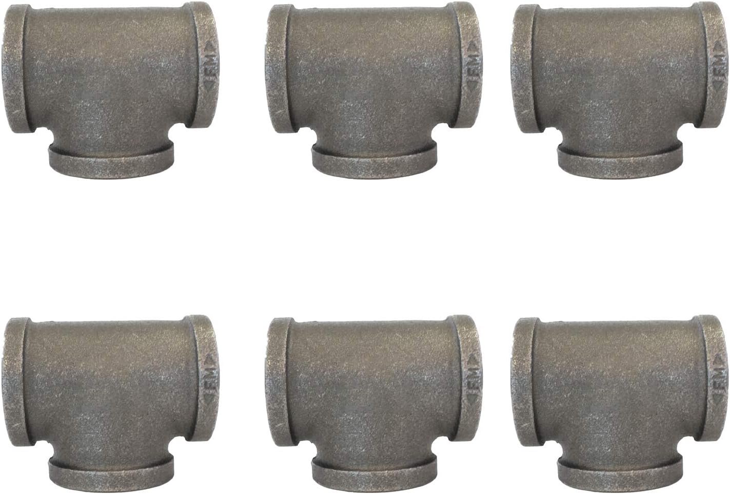 CMI Inc 1-1/4 Inch Black Tee 6 Pack,For DIY Pipe Furniture,Decorative Home Décor,T connector Plumbing,and Threaded Pipe Nipples Malleable Iron Pipe Fittings (1-1/4 Inch)