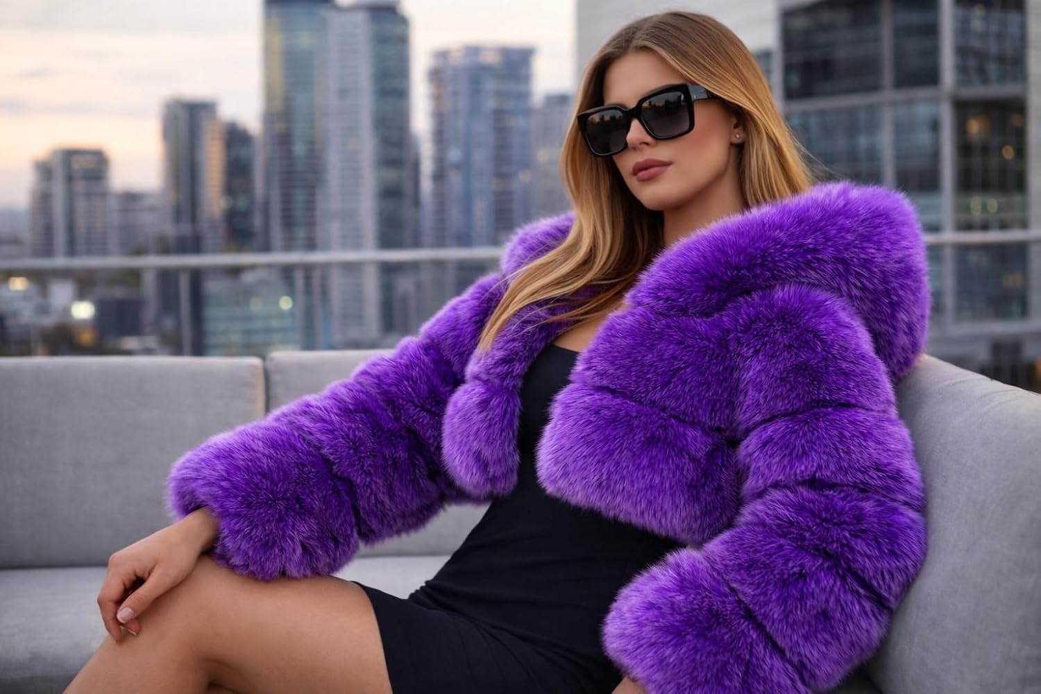 DLNYC Faux Fox Fur Layered Hooded Bolero Faux Fur Cropped Jacket Luxury Winter Fashion Jacket Perfect Valentine Gift For Her - Image 5