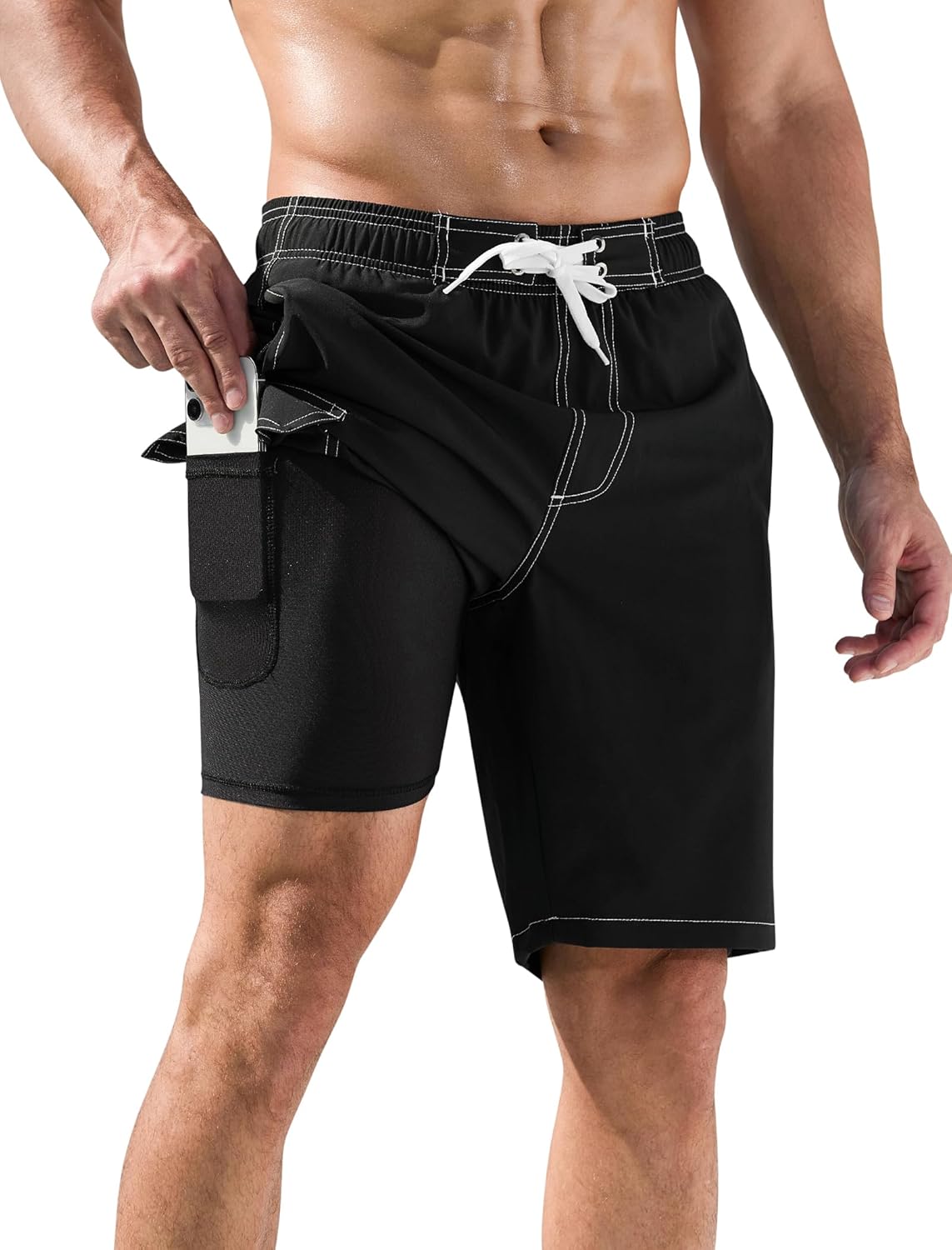 SILKWORLD Mens Swim Trunks with Compression Liner Quick-Dry 10" Stretch Beach Shorts - Image 2