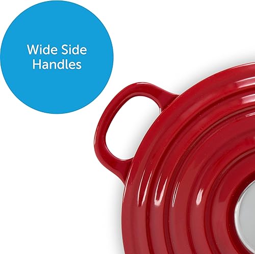 Miniatura 7 de Utensilios de cocina Bourgogne - Horno holandés de hierro fundido esmaltado de 2.6 cuartos de galón, rojo chile