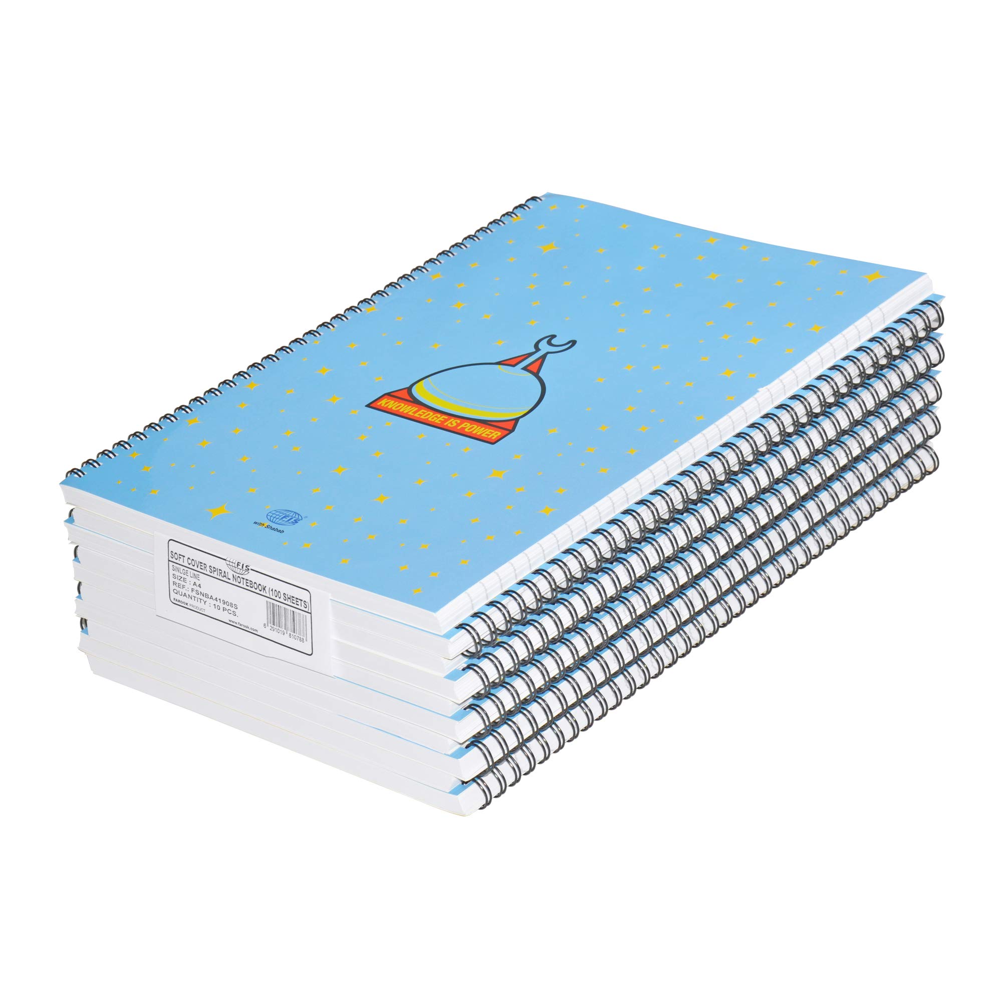 FIS Spiral Soft Cover Notebook Single Line A4, 100-Sheets 10-Piece - FSNBA41908S