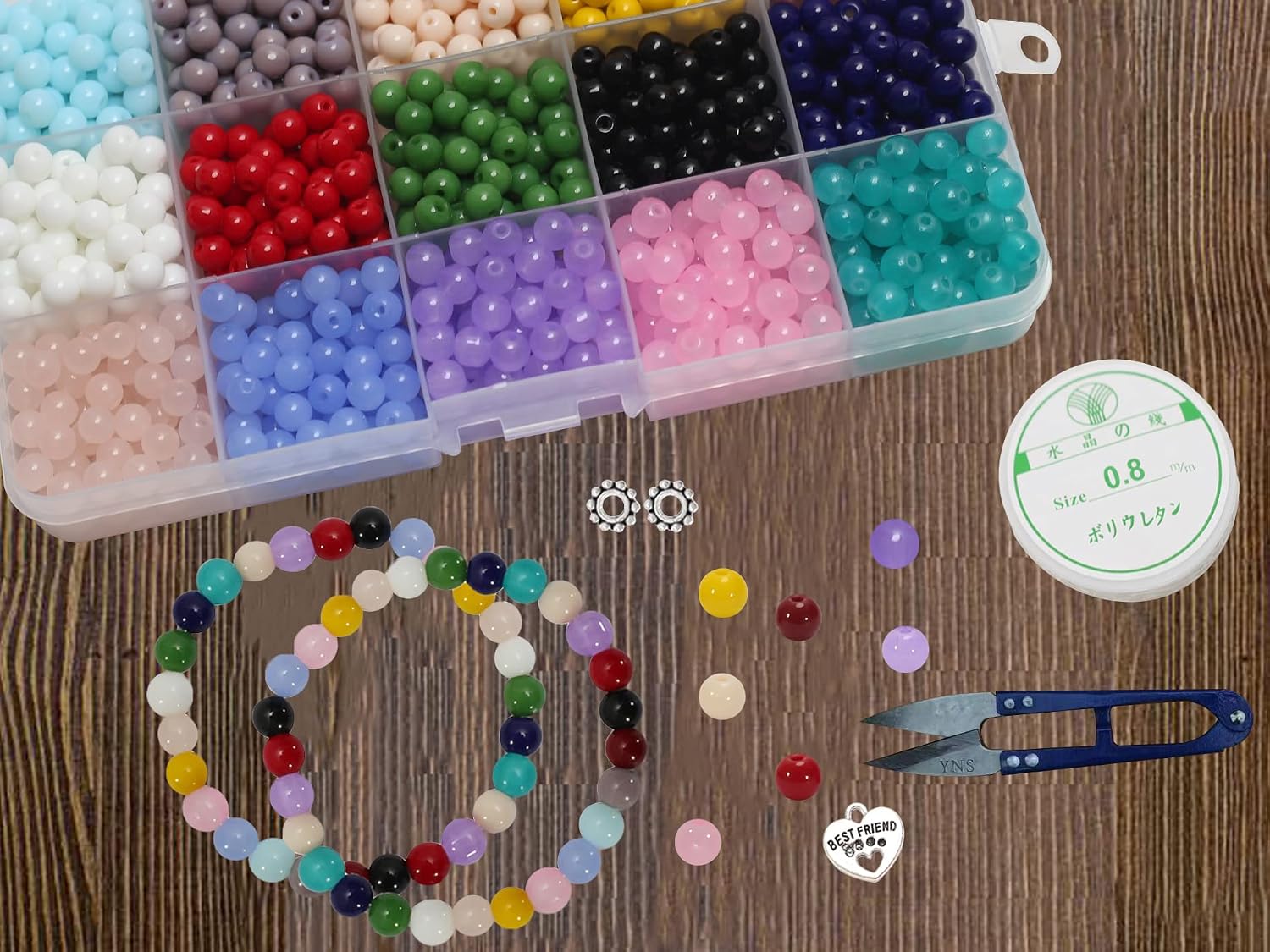 1200PCS 6mm Glass Beads with Spacers & String - Handcrafted Crystal Smooth Loose Beads-Bulk Supplies for Adult Jewelry Making, Earring,Bracelet and Necklace Crafting