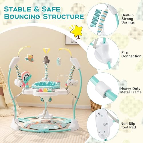 Miniatura 7 de BABY JOY Puentes y gorilas para bebés, centro de actividades para bebés con sonidos de luces musicales, asiento giratorio de 360 y 3 alturas