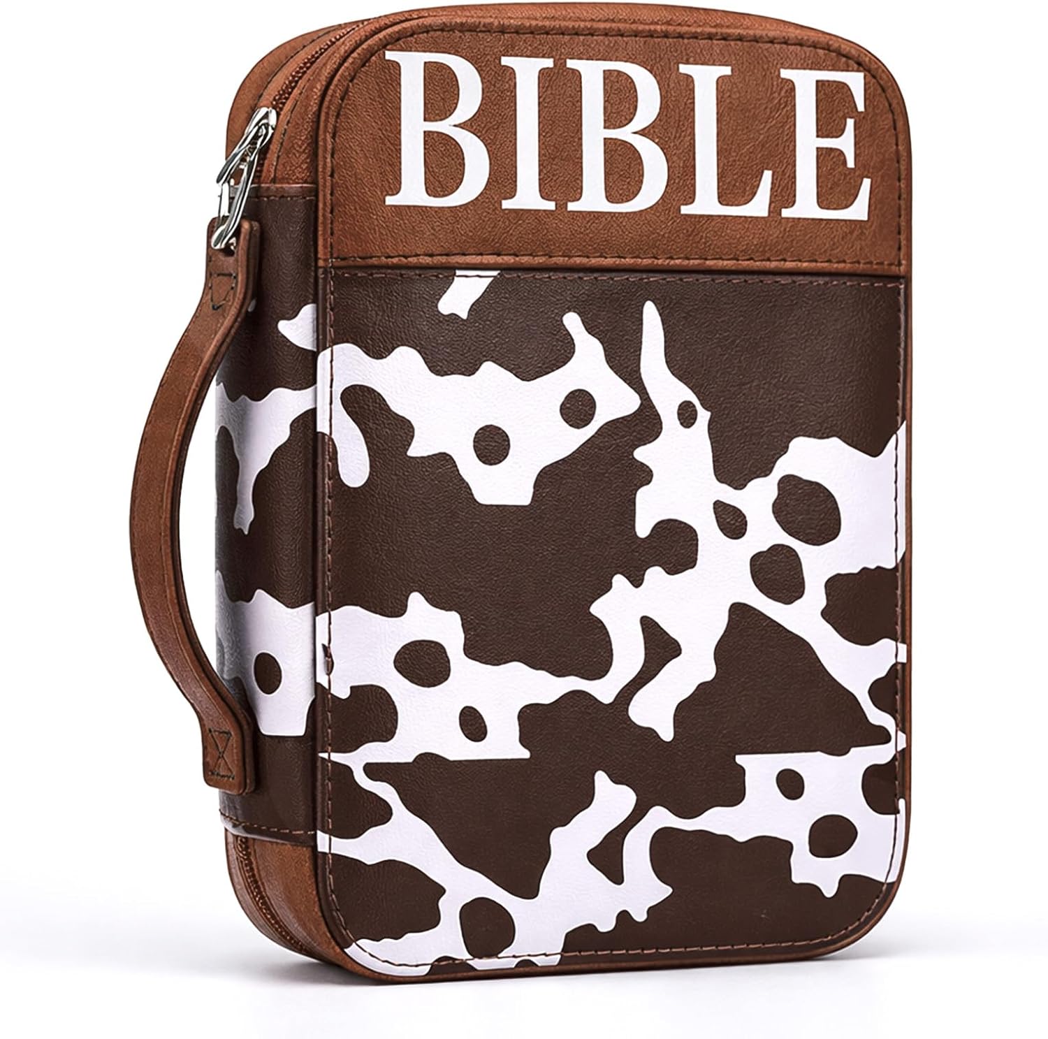 Sanwuta Leather Large Bible Cover Western Cow Print Bible Cover Bag West Church Case for Men Women Brown Church Study Bag with Handle Protective Organizer Accessory Religious Gift
