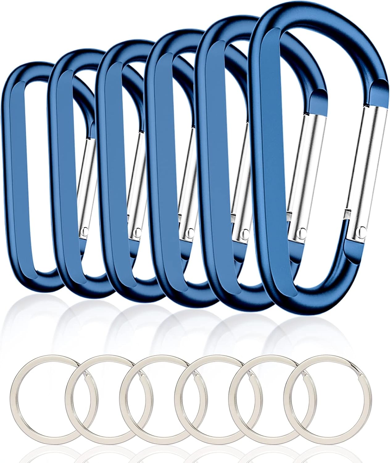 6PCS Black Carabiner Caribeaner Clip,3" Large Aluminum D Ring Shape Carabeaner with 6PCS Keyring Keychain Hook… Navy