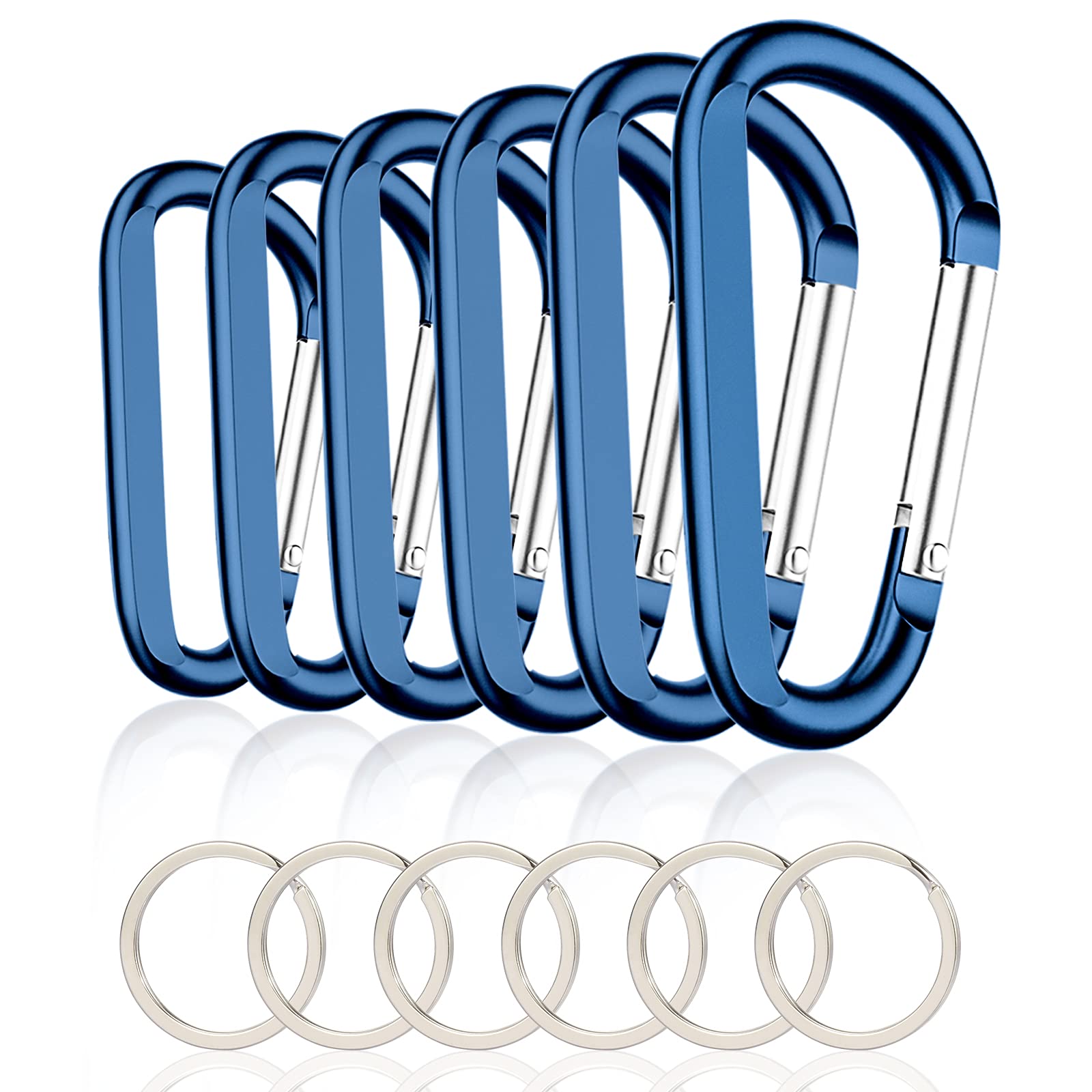 6PCS Black Carabiner Caribeaner Clip,3" Large Aluminum D Ring Shape Carabeaner with 6PCS Keyring Keychain Hook…