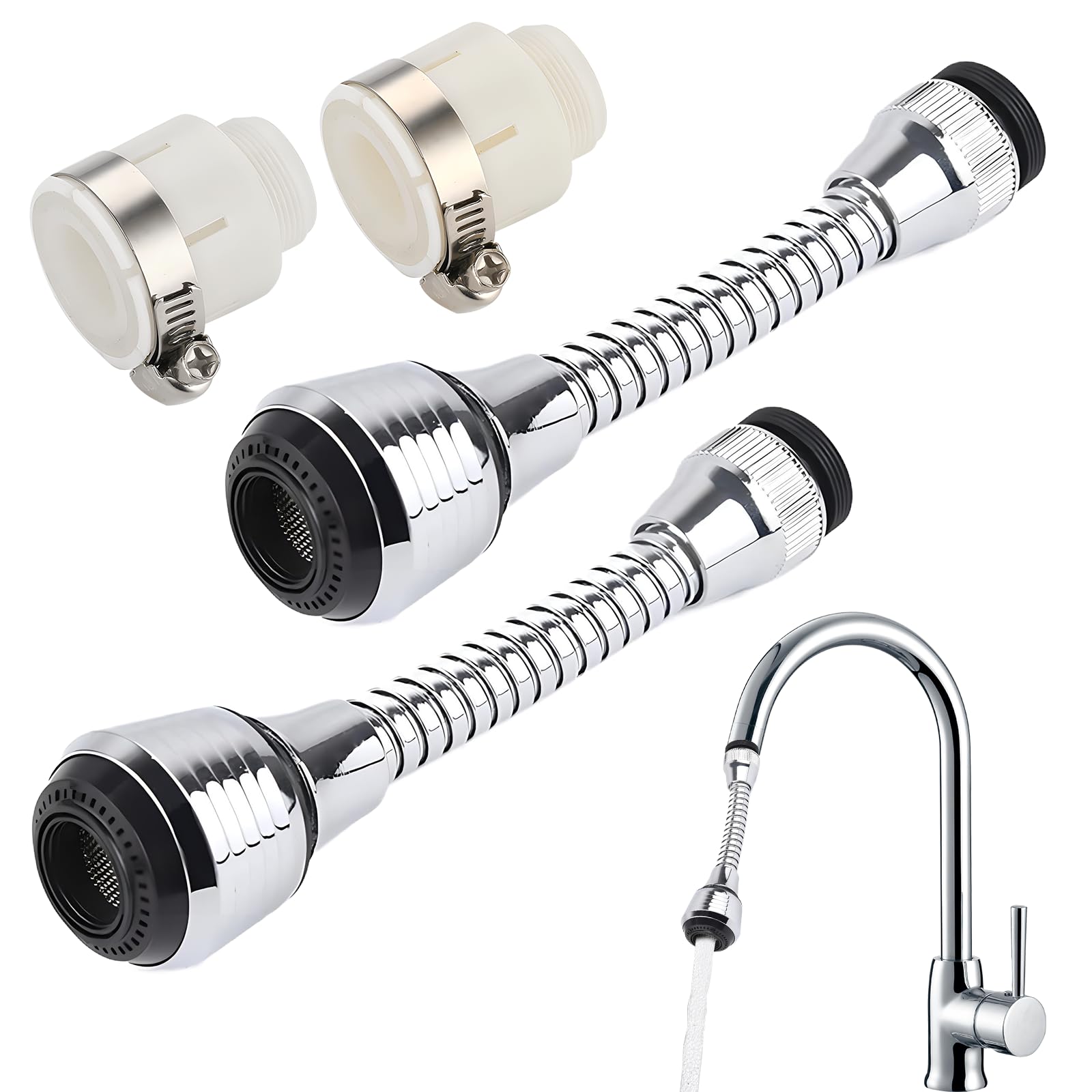 Wohlstand 2 piezas Extensor de Aireador de Grifo de Fregadero 360, Aireador de Extensión del Grifo, Pulverizador de Grifo Flexible 360, para la mayoría de los grifos de cocina y baño (2 modos)