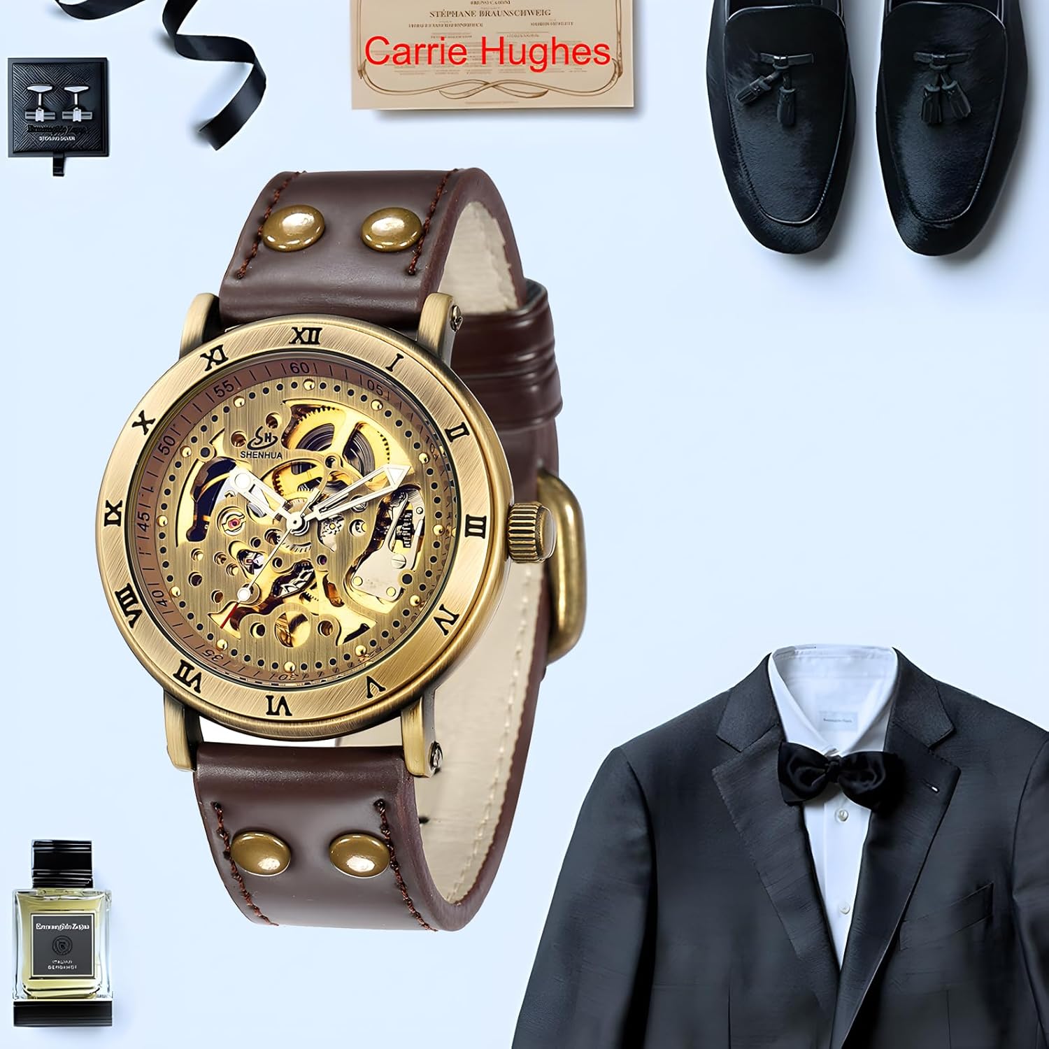 Carrie Hughes Mens Steampunk Bronze Automatic Watch Leather CH168B