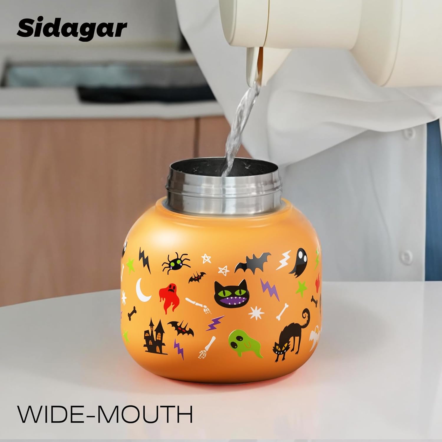 22 oz Tote Water Bottle with Straw and Carry Handle, Wide Mouth Vacuum Insulated Stainless Steel Tumbler, Travel Coffee Cup for Women Easy Carry, Halloween - Image 5