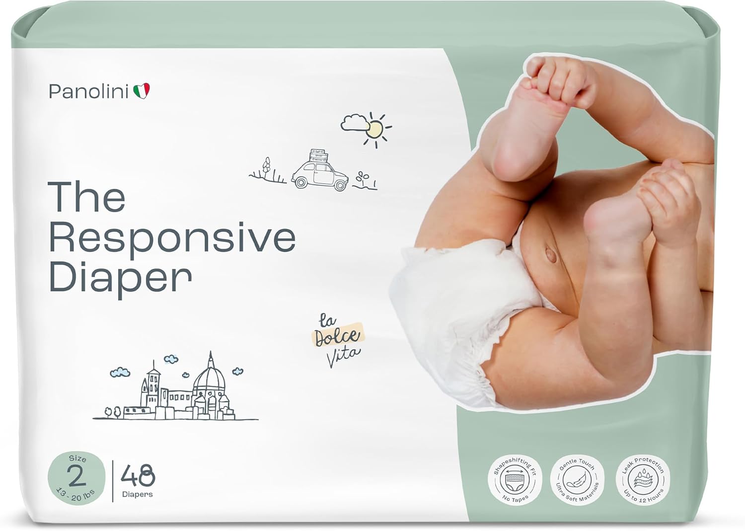 The Responsive Diaper Size 2 (13-20 Ibs), 48 Ct Italian Premium Design, No-Tape Flexible Fit Pull-Up Disposable Diapers for Babies, Soft, Unscented & Hypoallergenic, 12 Hrs Leak Protection