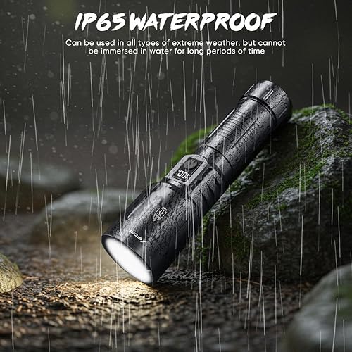 Miniatura 8 de Paquete de 4 linternas LED recargables de alta potencia, 5 modos, linterna táctica súper brillante con enfoque ajustable, pantalla de alimentación