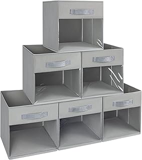 DIMJ Storage Cubes, Cube Storage Bin, Foldable Storage Cubes with Window, 6 Pack Closet Storage Bins with Handle, 11 x 11 inch Storage Cubes for Clothes, Toys, Books (Grey)