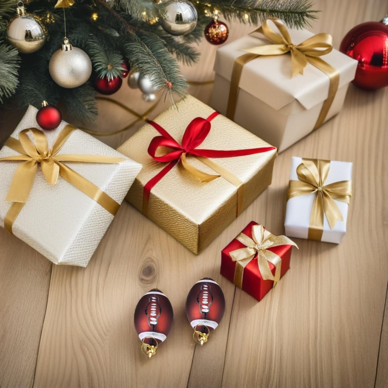 DECHOUS 12Pcs Christmas Sport Ball Ornaments: Plastic Rugby Theme Xmas Tree Hanging Decorations Football Ornament for Holiday Party Sports Theme - Image 4