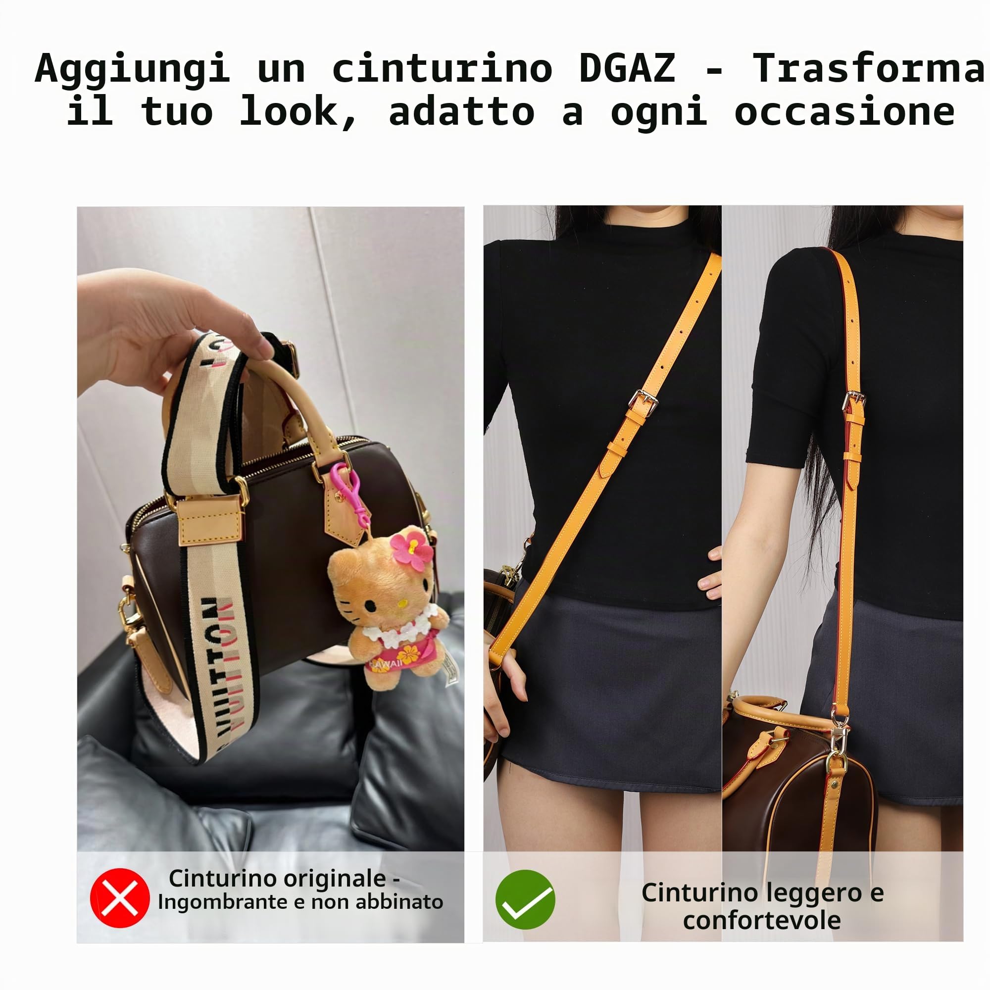 DGAZ Tracolla in Vacchetta Pelle per borsa Speedy, Tracolla di ricambio con confezione regalo e anelli a D, Lunghezza Regolabile 90-120cm (Apricot Yellow, Larghezza 1,2cm)