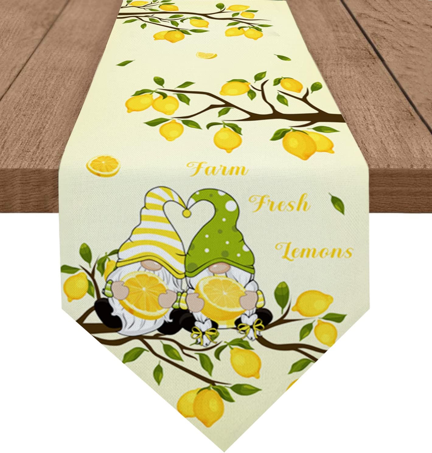 Farm Lemons Cotton Linen Table Runner, Soft and Machine