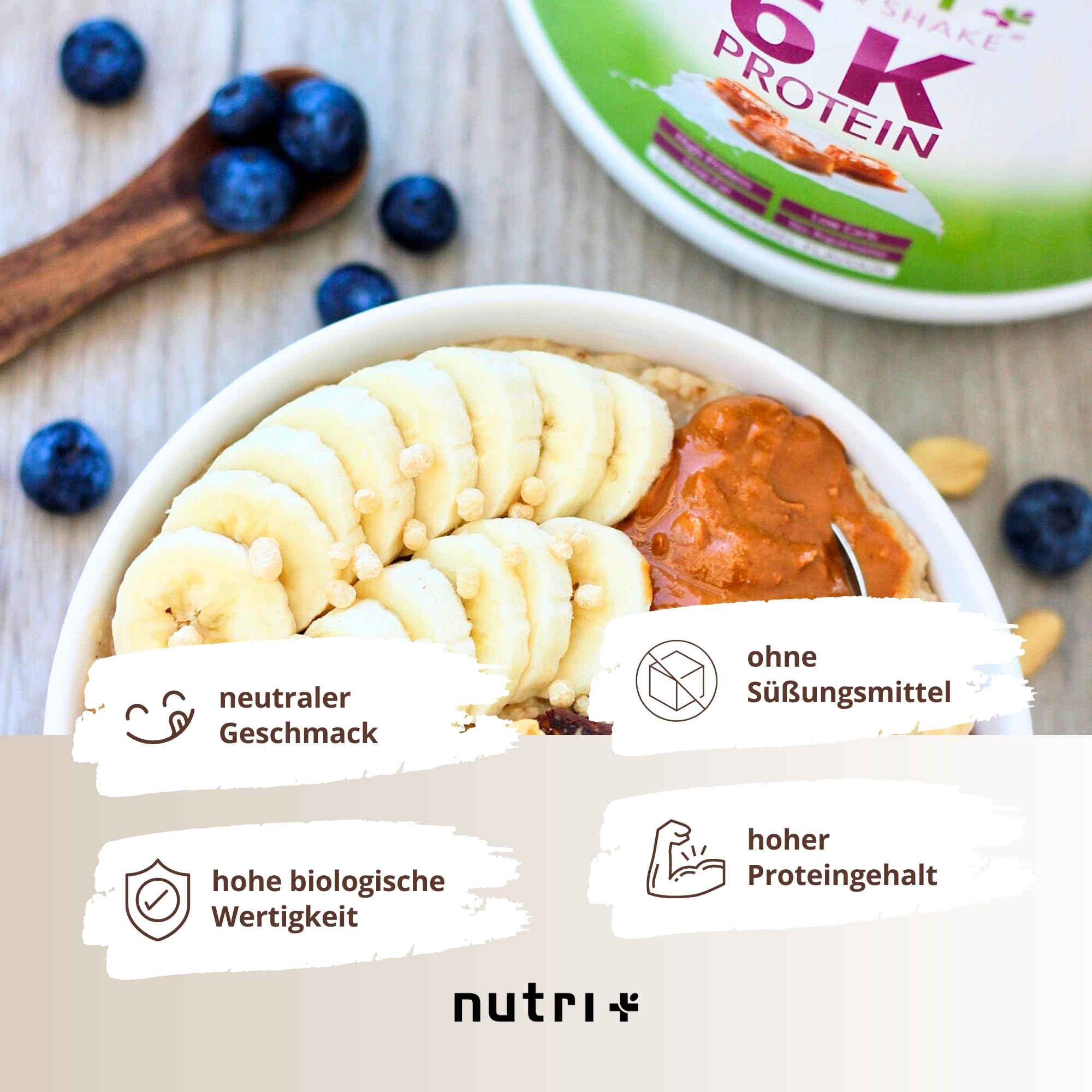 Nutri + Protein Pulver Neutral 1 kg - 80% Eiweiß - zuckerfrei + fettfrei - Proteinpulver ohne Süßstoff, Geschmack - ideal zum Backen - 1000 g Natural