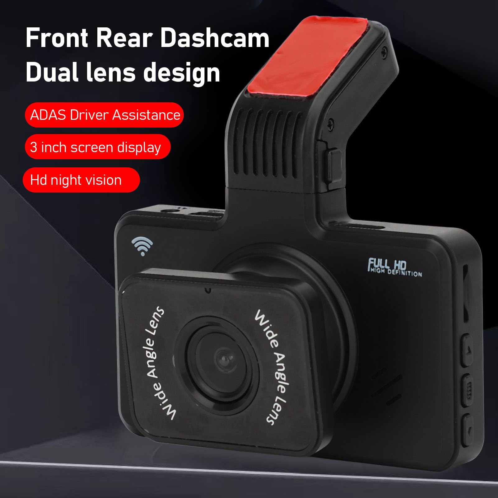 Dash cam anteriore e posteriore, display da 3,0 pollici, WiFi, ADAS, visione notturna