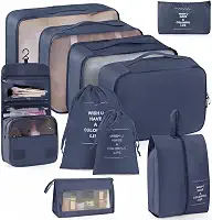 KIT 10 Necessaire Feminina Organizador de Malas para Viagem: Kit Completo de Organização - Inclui Bolsa Organizadora -Organizadores de Bagagem para Viagem-VANOVA (AZUL)