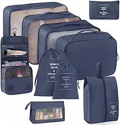 KIT 10 Necessaire Feminina Organizador de Malas para Viagem: Kit Completo de Organização - Inclui Bolsa Organizadora -Organizadores de Bagagem para Viagem-VANOVA (AZUL)