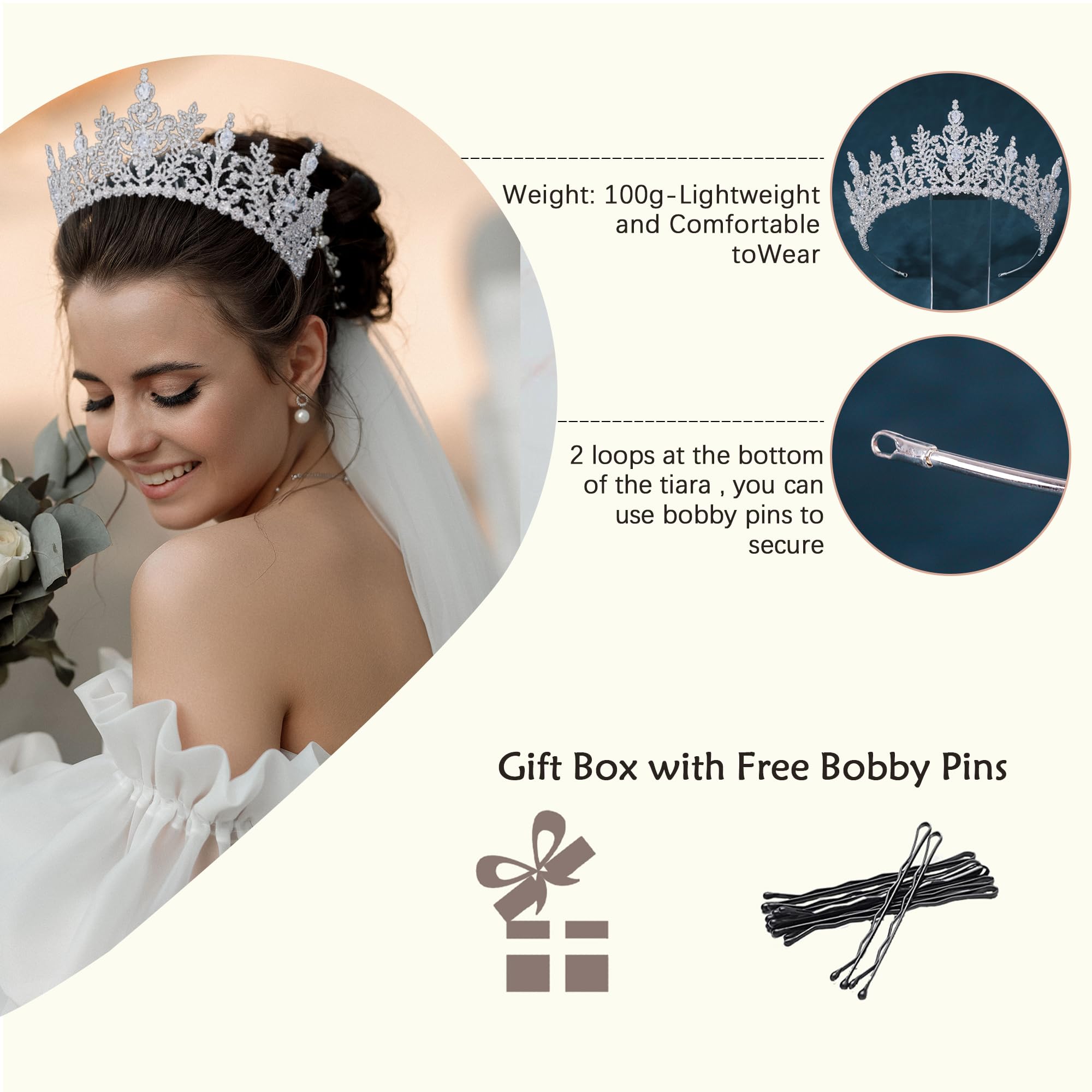 Coronas altas de reina de circonita cúbica para mujer, tiaras grandes plateadas con diamantes de imitación, diadema de boda para novia, tocados de quinceañeras de cristal, tocados de